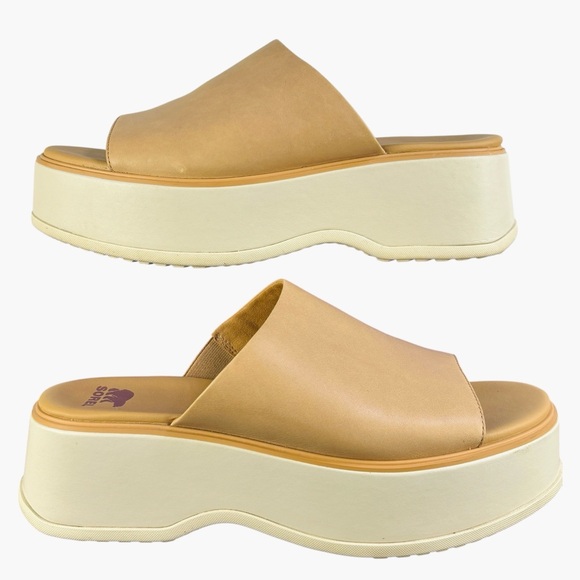 Sorel Dayspring Slide Platform Sandals Honest Beige Chalk Size 9.5 - Picture 1 of 7
